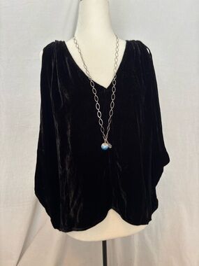 Black Velvet Draped Top Womens Small Dark Academia Goth Witchy Boho